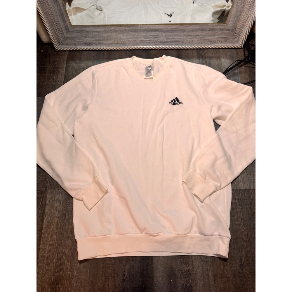Adidas Mens Essentials Fleece Crewneck Sweatshirt White Embroidered Logo Large